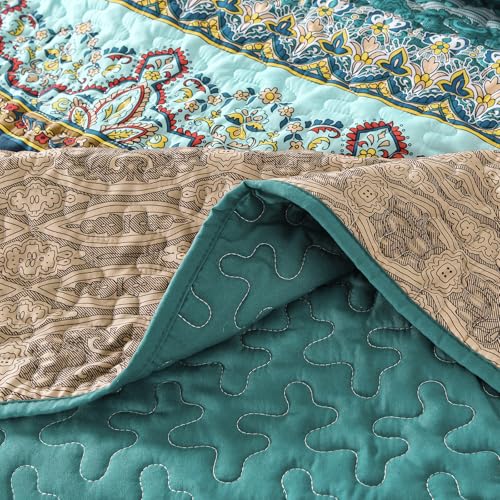Parure de lit bohème 3 pièces en microfibre verte et marron pour lit double - 8