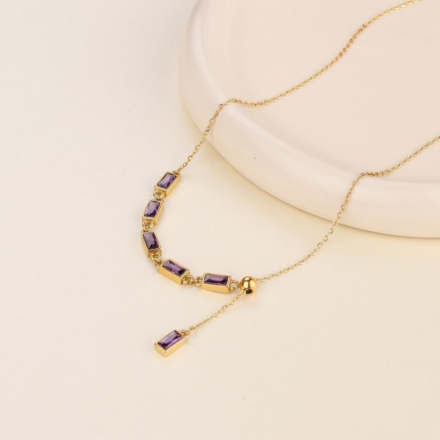 Emerald Cut Y Shaped Necklace for Women 18K Gold Plated Double Layered Y Lariat Necklace Jewelry Gift