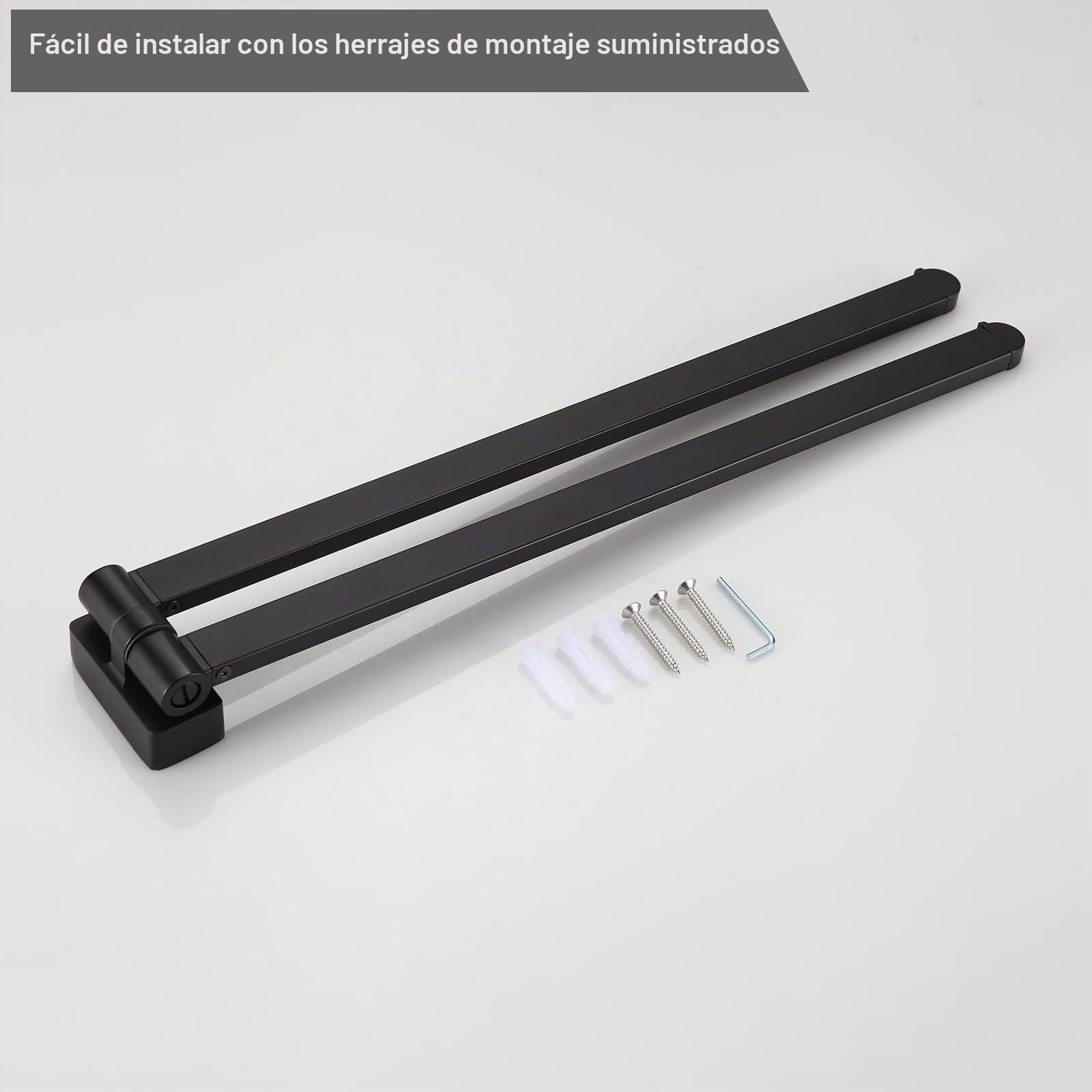 BGL Toallero Giratorio Negro, Organizador de Almacenamiento, Ahorro de Espacio, Soporte de Toalla de Pared Doble Giratorio para baño