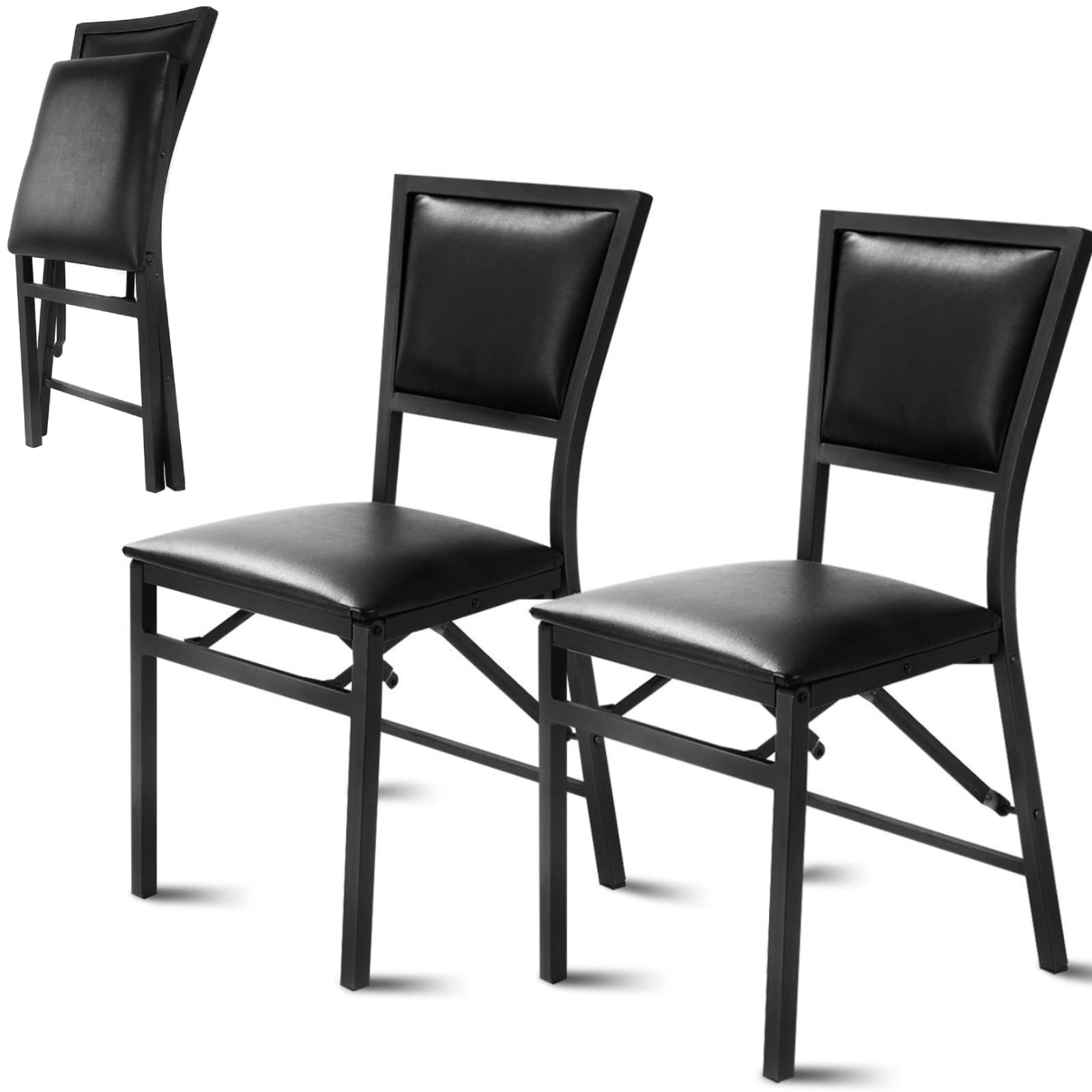 TANGZON Set of 2/4 Leather Padded Folding Chairs, Steel Frame Upholstered Dining Chairs with High Backrest, Home Kitchen Guest Conference Office Seats (4, 46 x 49 x 85cm)