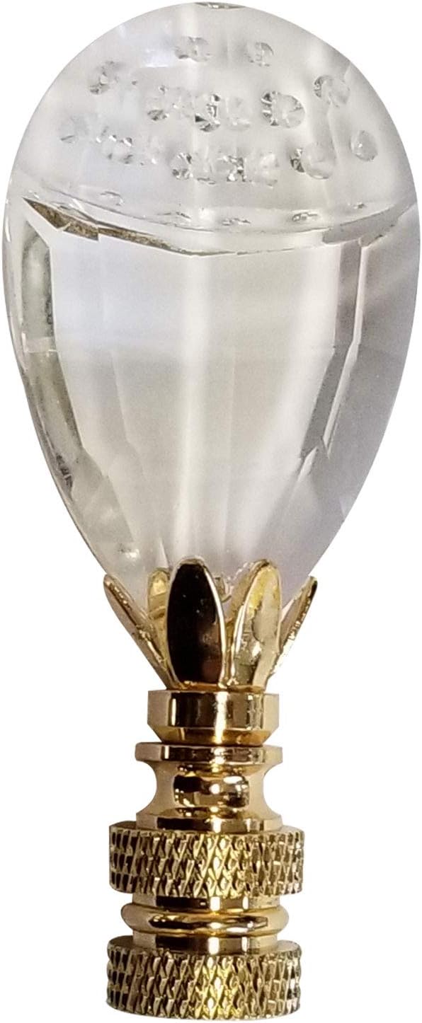 Royal Designs, Inc. Balloon Shape with Top Design Clear Faceted Crystal Lamp Finial, F-2017-PB-1, Polished Brass