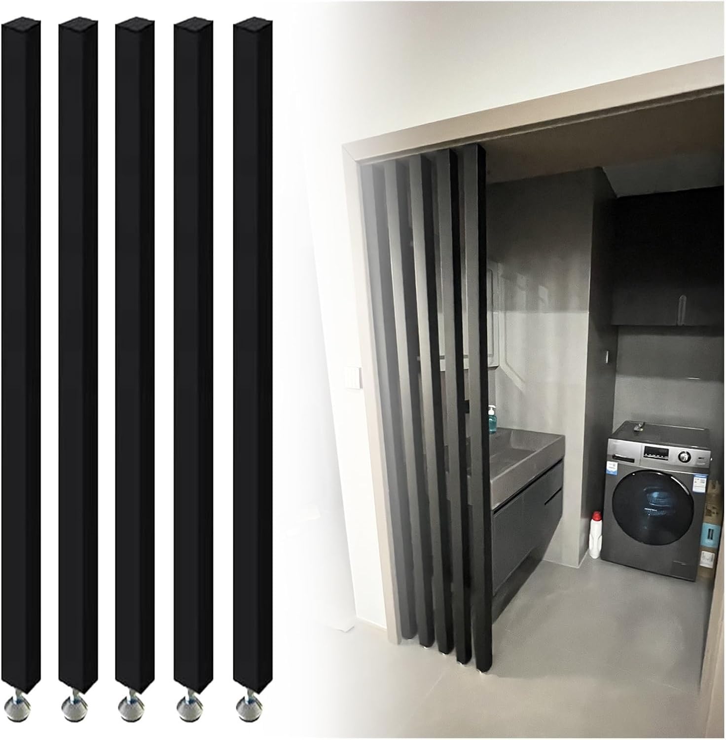AVLLSO Partition Panel Screen Black Square Wooden Slat for Living Room Lobby Restaurant, No Drill Freestanding Room Divider, Easy Install for Indoor Decor(Black Pack of 5,235cm/92.5in/7.7ft)