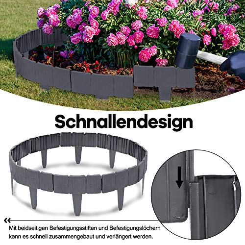 XMTECH Anthrazit Rasenkante in Steinoptik, 2,5 m Beetumrandung Mähkante Randsteine aus Kunststoff, Beeteinfassung Gartenzaun, 1 Element (L x H): 25x 23cm - 10 Stück