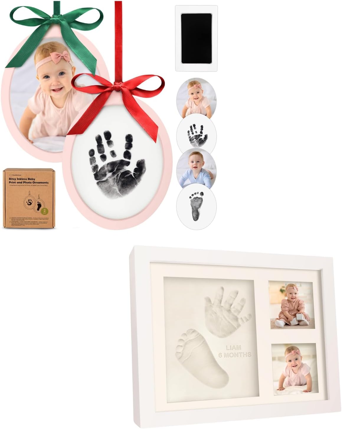 KeaBabies Inkless Baby Hand and Footprint Ornament Kit and Baby Hand and Footprint Kit - Two-sides Baby Footprint Kit, Personalized Baby Gifts Photo Frame - Baby Footprint Kit, Baby Keepsake