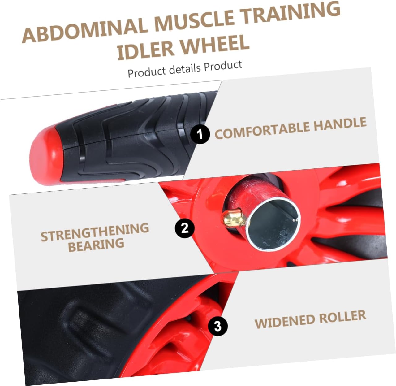 BESPORTBLE Anti-skid Abdominal Exercise Roller with Mute Function Thicken Wheel for Core Strength Training for Men and Women Fitness at Home Gym Red with Black Pad