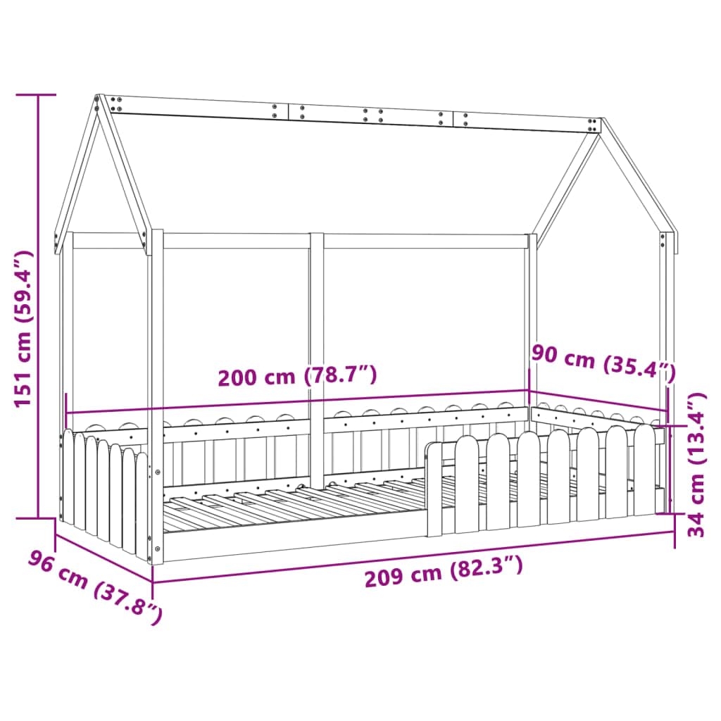 lite drewno sosnowe domek niskie łóżko 90x200 cm brąz