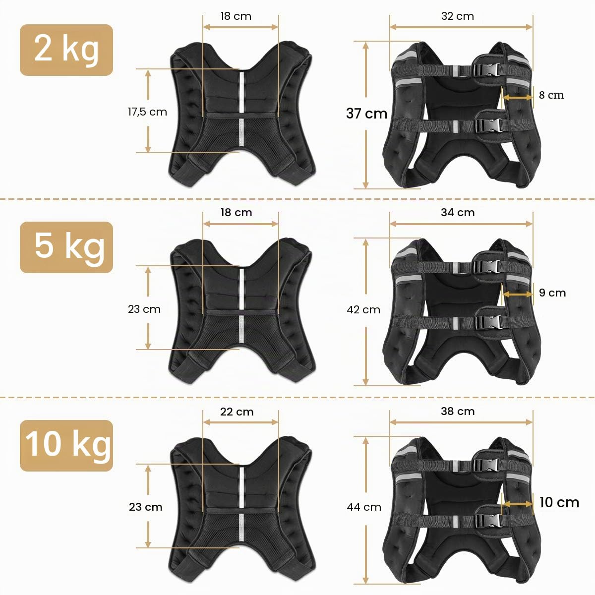 Gilet lesté de 2 kg, 5 kg, 10 kg, gilet lesté pour homme et femme pour la course à pied, l'entraînement, le jogging, la marche, la gym, la musculation