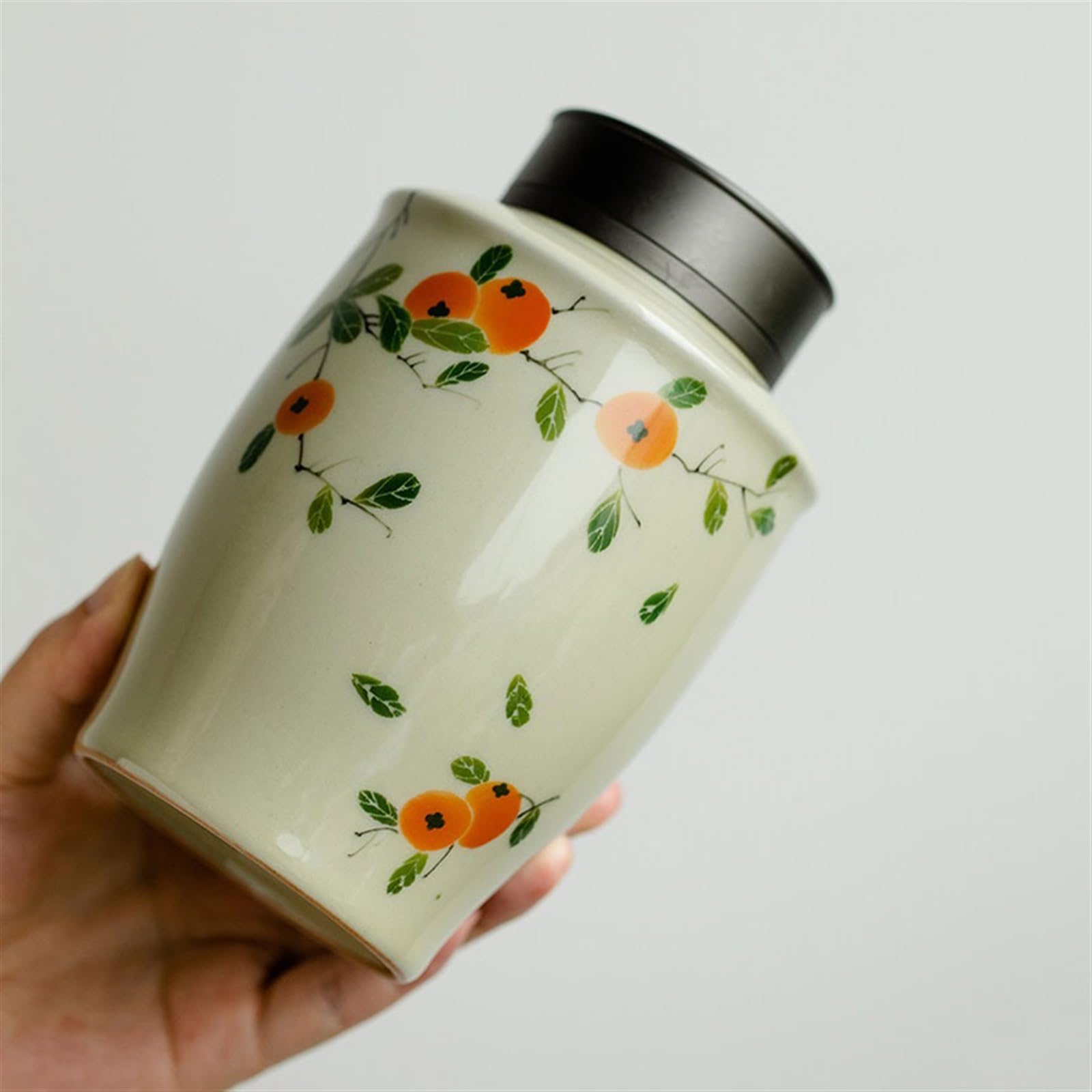 Herbata Puszki Ręcznie Malowany Wzór Khaki Tea Bottle Pot Ceramiczny Uszczelniony pojemnik z podwójną pokrywką, Puszka do przechowywania herbaty Puerh Herbata Magazyn Herbaty Box