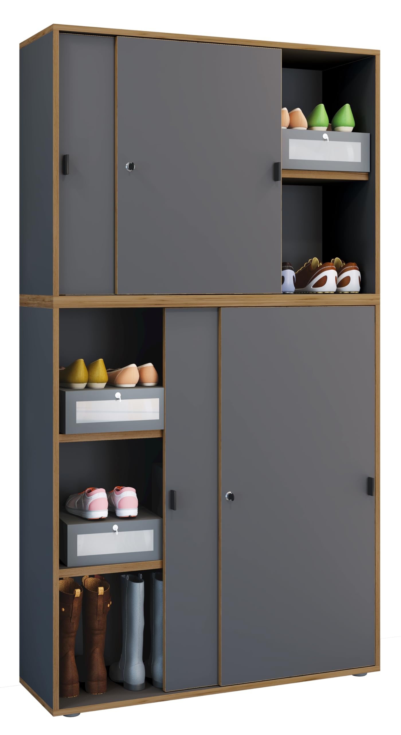 VCM Armario de Oficina de Madera Archivador Mobiliario de Oficina Armario Salia 5 Pliegues Anchura 100 cm Puertas correderas Antracita
