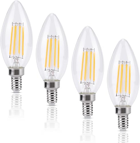 KINUR Bombillas LED para candelabro E12 de 4 W (equivalente a 40 vatios), bombillas LED para lámpara de araña de 2700 K, luz blanca cálida, bombilla
