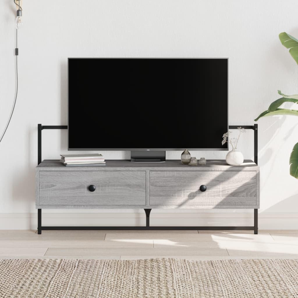 Armario de TV Sonoma gris 100,5 x 30 x 51 cm de madera – Mueble de TV colgante para salón, moderna mesa de televisión con cajones, mueble bajo flotante montado en la pared