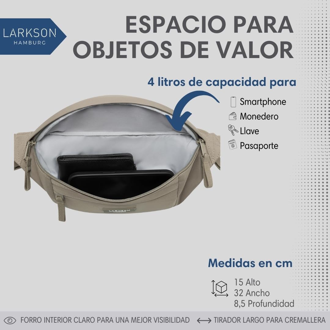 Larkson Riñonera Mujer y Hombre Gris - Ole - Bolsa en Bandolera para Festivales, Viajes y Deportes - Pequeña Bolsa de Cintura - Repelente al Agua