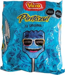 1x bag of 48 pcs Paletas VERO Pinta Azul Brochas Sabor Frambuesa El Original Rellenas Sweet Best Lollipops Top Mexican Candy Favorites! New,Multi,1 bag