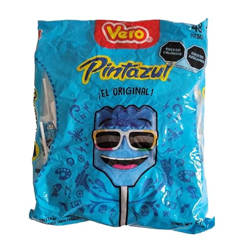 1 bolsa de 48 piezas Paletas VERO Pinta Azul Brochas Sabor Frambuesa El Original Rellenas Sweet Best Lollipops Top Mejores Caramelos Mexicanos