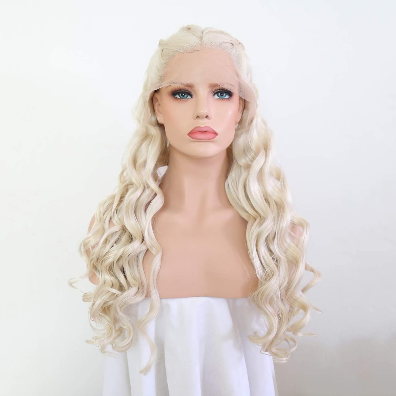 RONGDUOYI 26" Cosplay Braiding Hair Style Wig Blonde Body Wave Synthetic Lace Front Wig with Six Plaits Pre Plucked Glueless Halloween Cosplay Party Wigs
