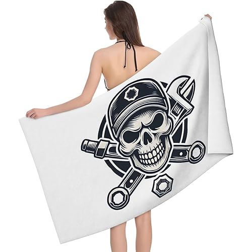 Beach Funny Plumber Pipe-Fitter Wrench Skull Towel 32x52 Inch Bath Towel for Pool Shower