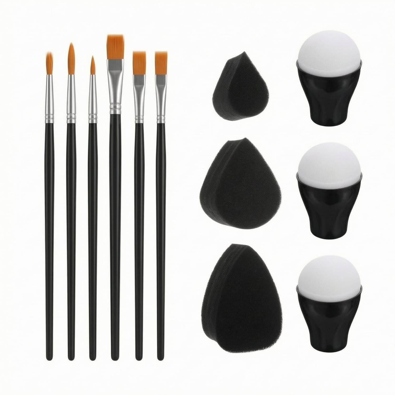 12 Pieces Teardrop-Shaped Paint Brushes and Sponges Set Black Handle Face Painting Tool Set Orange Bristles Art Supplies Fine Work, 12PCS Tool Set-image-1