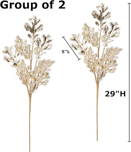 Miniatura 2 de Factory Direct Craft Grupo de 2 aerosoles de hojas de roble y bellotas artificiales metálicos dorados para arreglos de otoño y exhibiciones