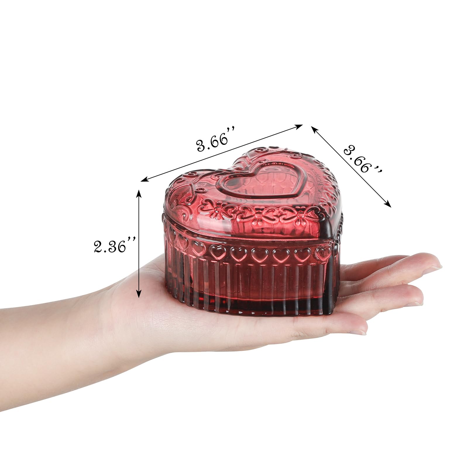 WHJY Glass Jewelry Box for Girls Heart Shaped Container with Lids Small Decorative Trinket Organizer for Vanity Room Decor Crystal Red Storage Jar for Rings Earrings Necklaces