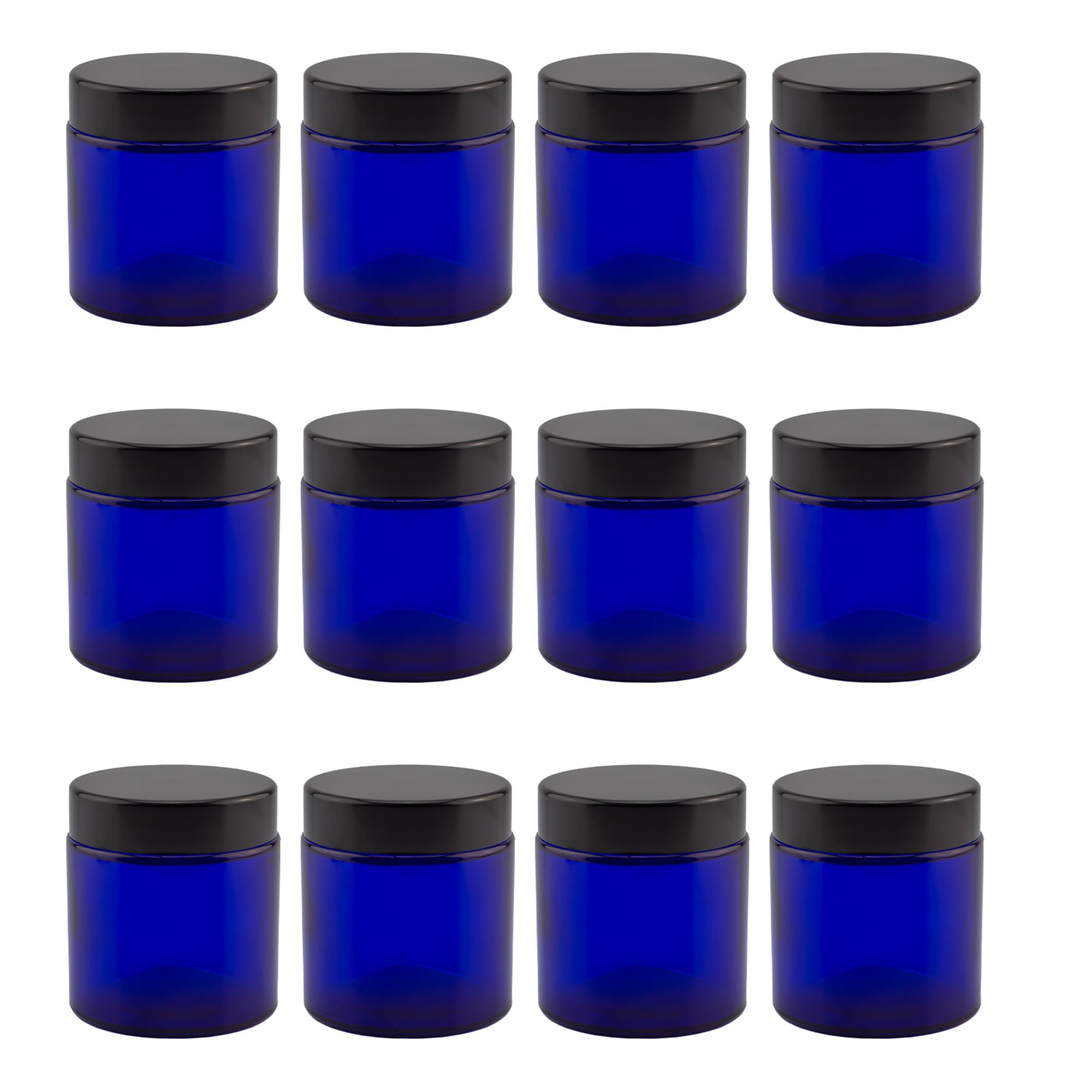 4-Ounce Cobalt Blue Glass Straight Sided Cosmetic Jars (12-Pack); 120 ml. Capacity, BPA-Free Lids