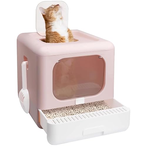 Drumm Caja de Arena Plegable para Gatos,Arenero Gatos Cubierto con Cajon,con Pala Cepillo,Entrada Frontal…