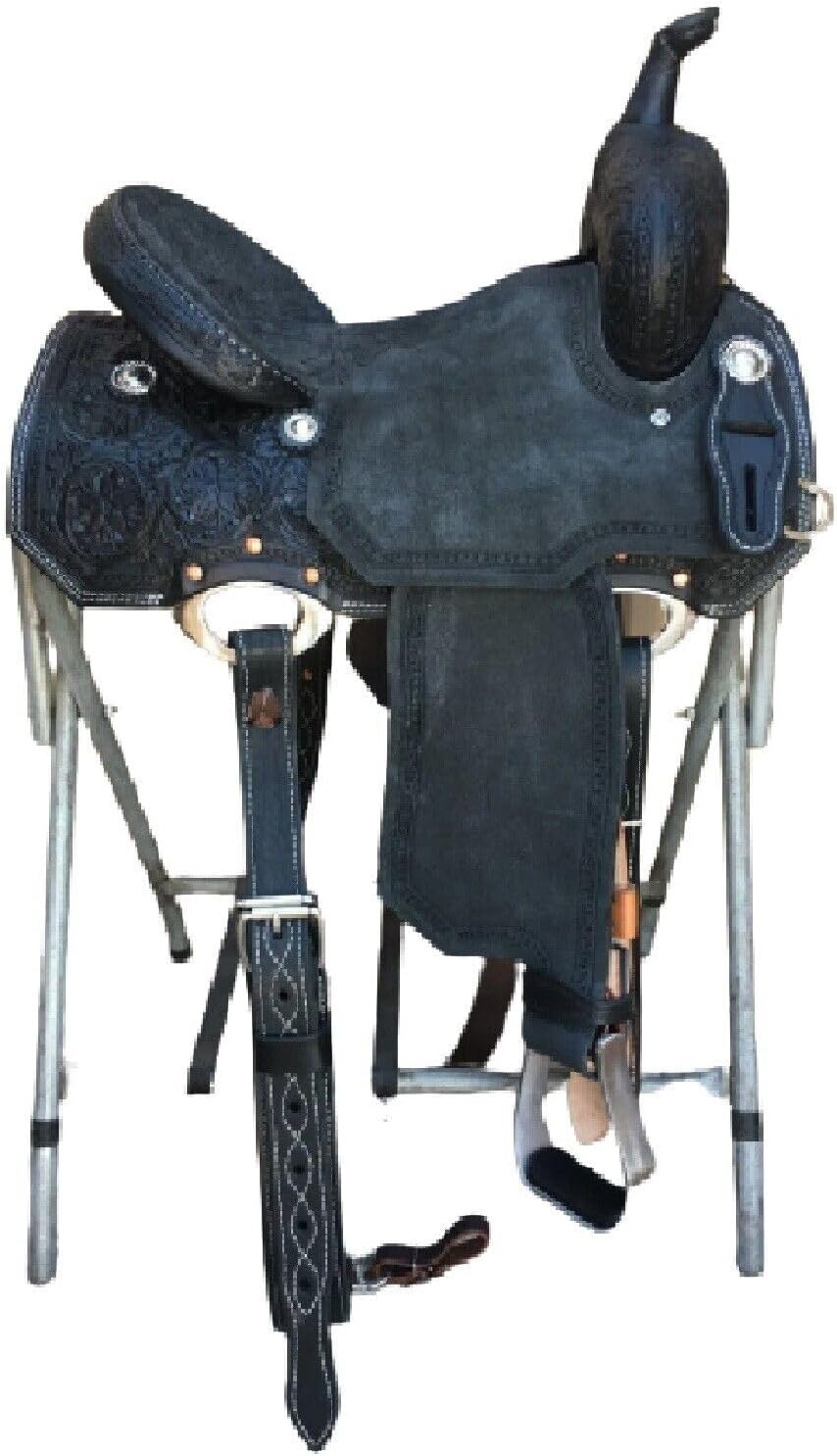 Handmade Premium Leather Comfort Western Barrel Racing Saddles for Horses Trail Equestrian Tooled Carved Horse Saddle for Equestrian Riding Size: 10-18 inch Seat QW41 (14" inches seat)