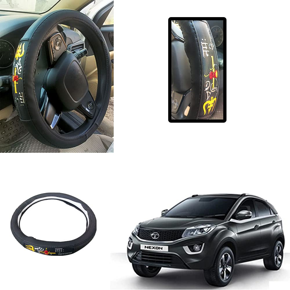 Auto Pearl - Ring Type Car Steering Wheel Cover Universal Genuine PU Non-Slip Natural Rubber Well Padded Grip Breathable Leatherite for - Tata Nexon (Chromium Om Namah Shivay Black)-image-37