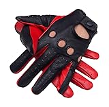 LEATHER LH HANDS Men's Genuine Leather Driving Gloves with Knuckle Holes Red/Black, Large