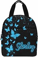Vista 15 de InterestPrint Lonchera personalizada con nombre para niños, hielera de mariposa con purpurina personalizada, bolsa de almuerzo reutilizable