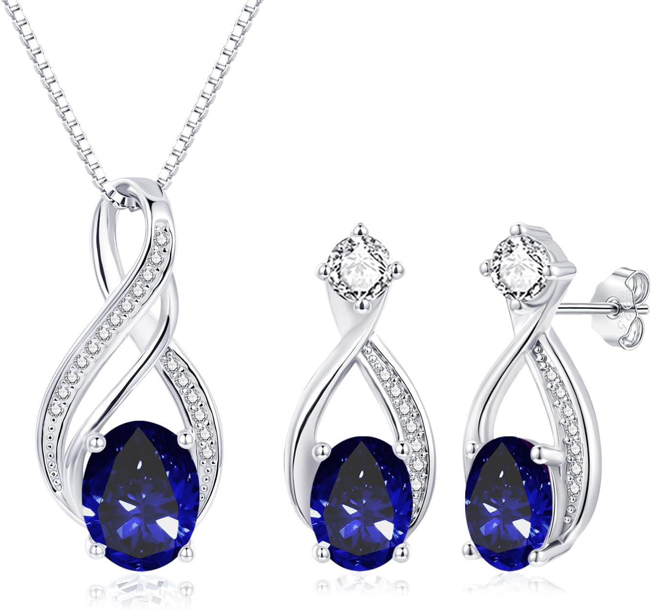 Silver Jewellery Sets for Women - 2 PCS Infinity Water Drop Necklace & Stud Earrings with 5A Cubic Zirconia, 925 Sterling Silver Chain 45cm with Teardrop Pendant & Studs Womens Jewellery Gift