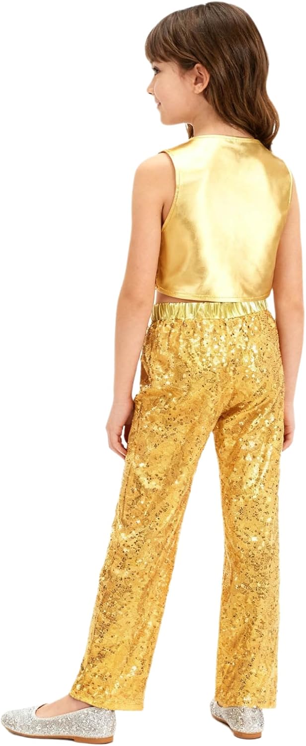 Dancing Queen Dancewear for Big Girls 2 Piece Sequined Sleeveless Top and Pants Set