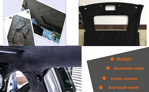 Miniatura 6 de Y.A. LOTUS Tela de microfibra negra con aspecto de gamuza autoadhesiva, 16.5 x 59 pulgadas, piel sintética de alta calidad, tela de película