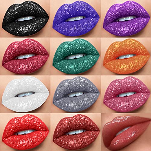 Ktouler 12 Pcs Glitter Liquid Lipstick Set, High Pigmented Velvet Nude Matte Moisturizing Waterproof Long Lasting Vampire Halloween Makeup Gift Set For Women And Girls #TOP4