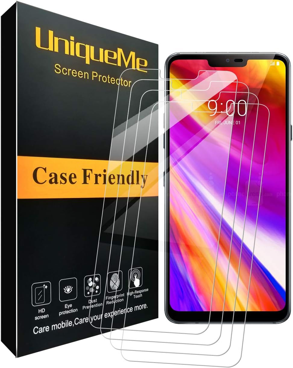 [4 Pack] UniqueMe Screen Protector for LG G7 ThinQ Tempered Glass,[Case Friendly] 9H Hardness Easy Installation with Lifetime Replacement Warranty