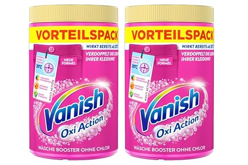 Vanish Oxi Action Pulver Pink – 2 x 1,65 kg – Fleckenentferner und Wäsche-Booster Pulver ohne Chlor – Für bunte Wäsche
