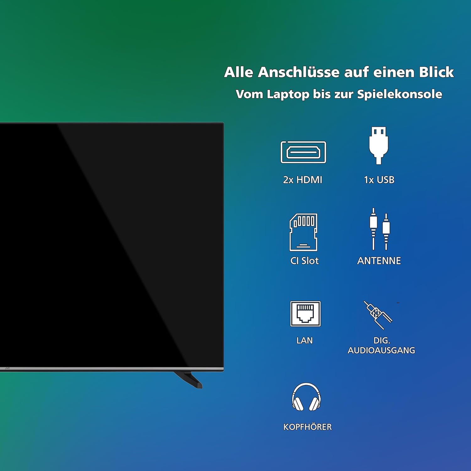 Diagram showing all connection ports on the JVC Smart TV