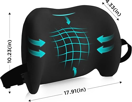 Vista 32 de Almohada de apoyo lumbar para silla de oficina, almohada lumbar de automóvil, alivio del dolor de espalda baja de espalda, cojín de espuma Negro