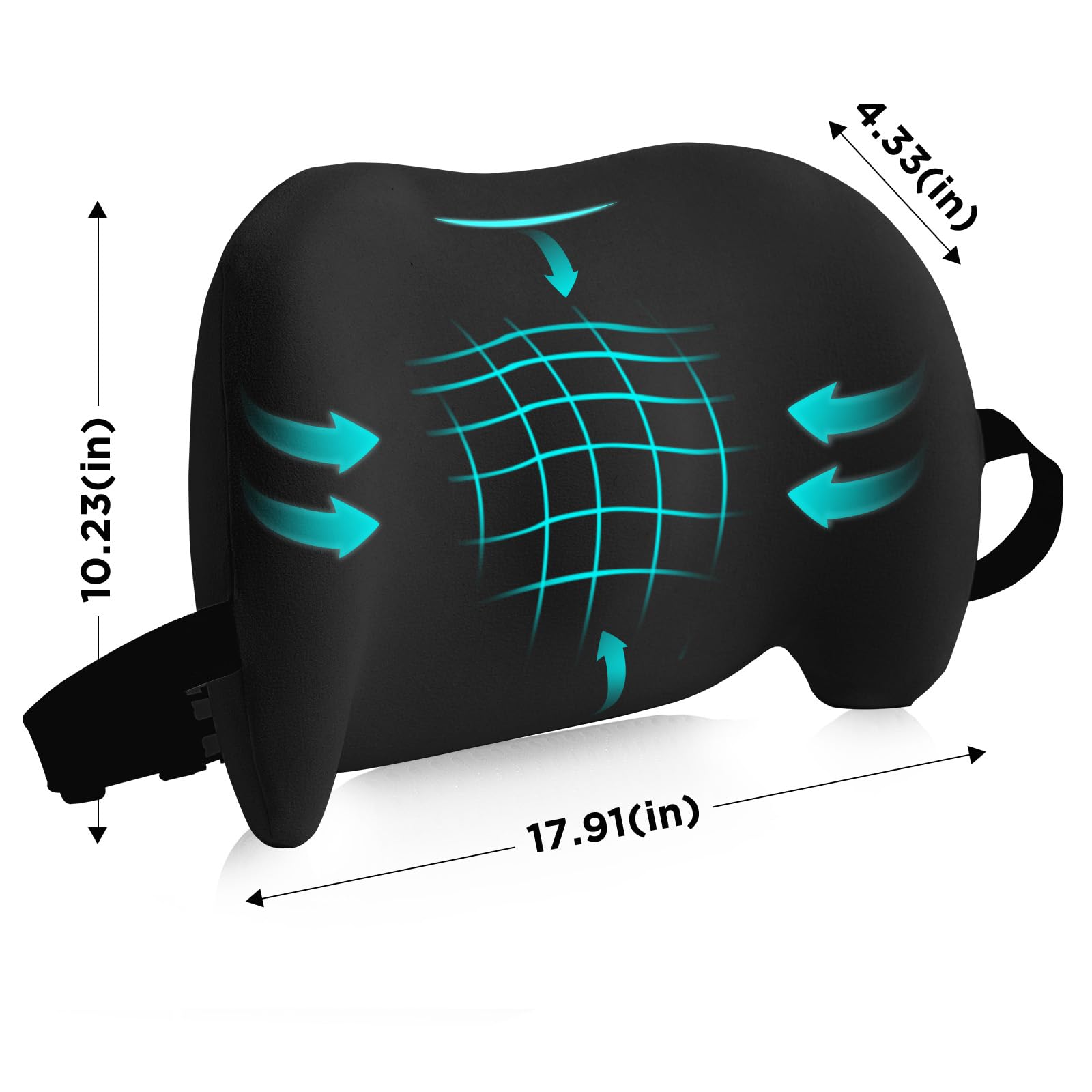 Almohada de apoyo lumbar para silla de oficina, almohada lumbar de automóvil, alivio del dolor de espalda baja de la espalda, cojín de espuma viscoelástica con correas ajustables, almohada ergonómica 6