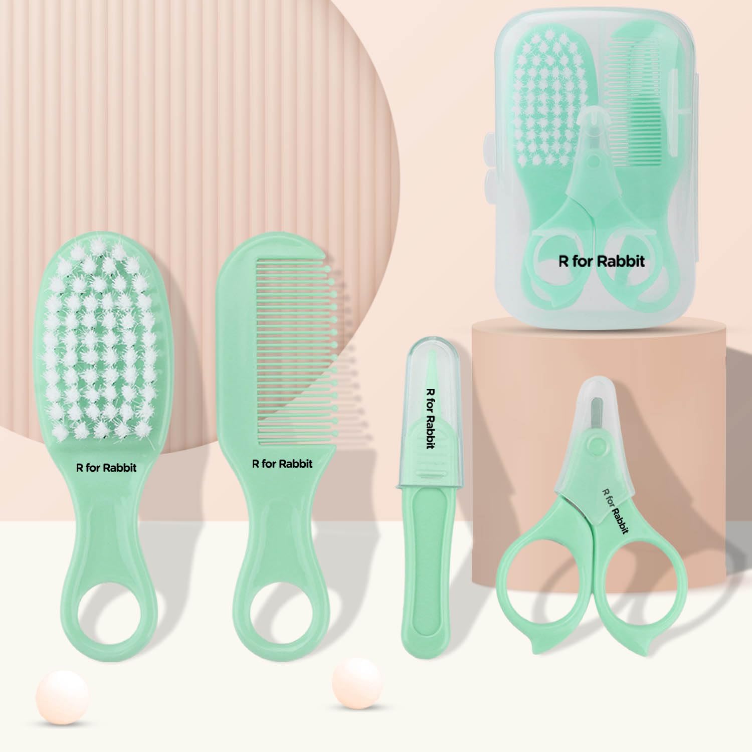 R for Rabbit Stylo Totcare Set Baby Grooming Kit for New Born Baby 4-in-1 Kids Set Hairbrush, Comb, Scissors & Tweezers Travel-Friendly Age 0+ Months (Sea Green)-image-10