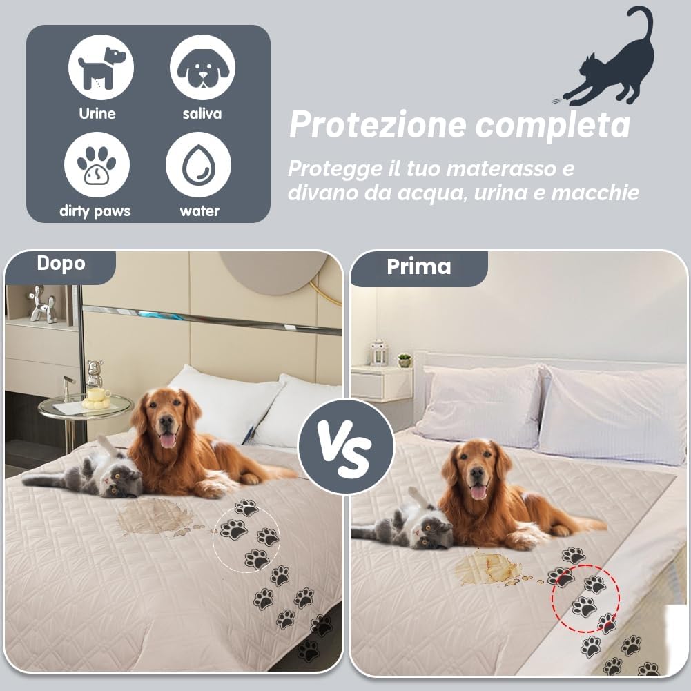 DUJUIKE Copridivano 100% impermeabile per cani, coperta per animali domestici, protezione per mobili per bambini e animali domestici, con fondo antiscivolo, per 3 posti (Crema, 132 x 208 cm)