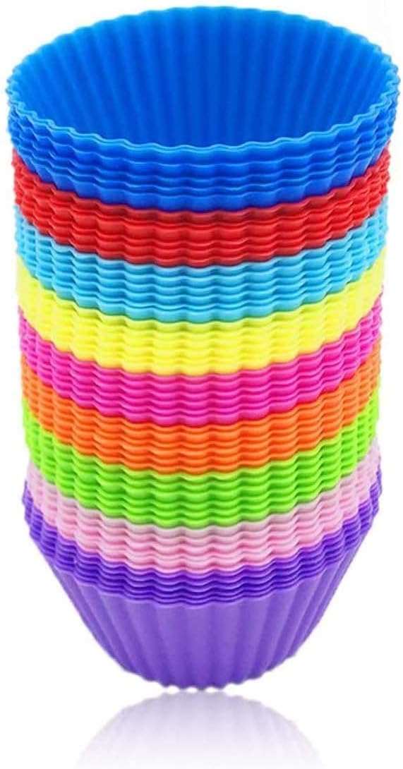 24 Pack-Reusable Silicone Cupcake Baking Cups Food-Silicone Mold Baking Grade BPA Free Non-Stick Muffin Liners Molds Sets, Silicone Baking Nonstick Cupcake Liners, Individual Muffin Molds, 8 Colors
