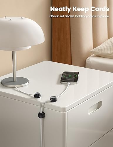 Miniatura 3 de Lamicall - Organizador de cables [1s Lock] Clips de soporte de cables de resorte, paquete de 6 clips de organización de cables de escritorio, cable