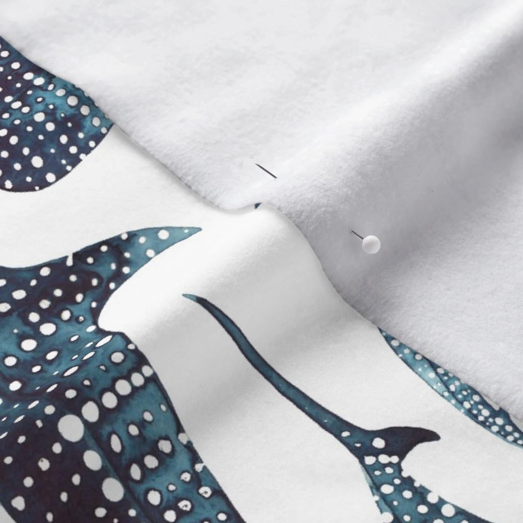 Spoonflower Fabric - Whale Shark Blue Animal Swimming Navy Sea Ocean Printed on Polartec(R) Fleece Fabric by The Yard - Sewing Blankets Loungewear and No-Sew Projects