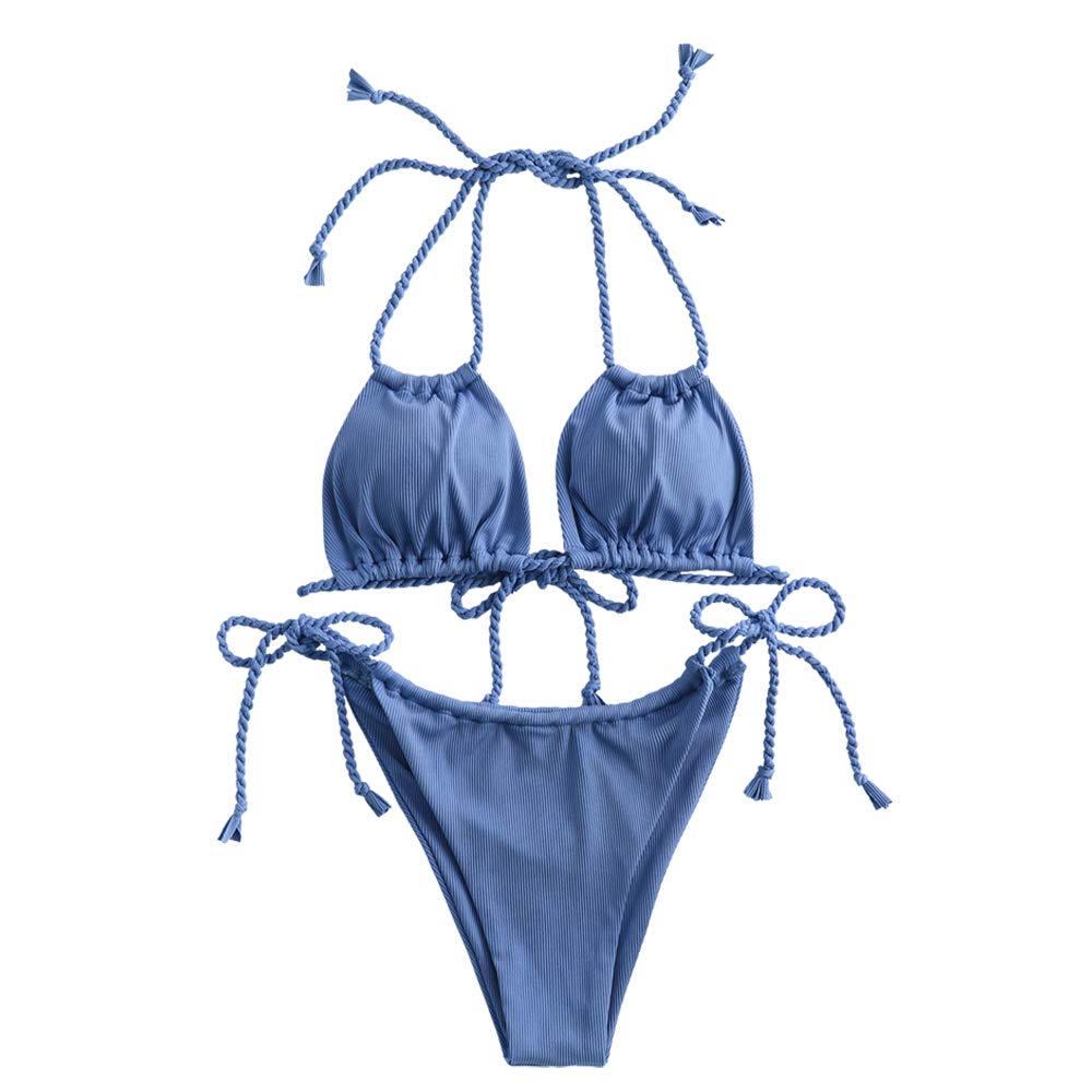ZAFULWomens Triangle Bikini Sets High Cut Tie Side 2 Piece Bathing Suits String Halter Bikini Swimsuits