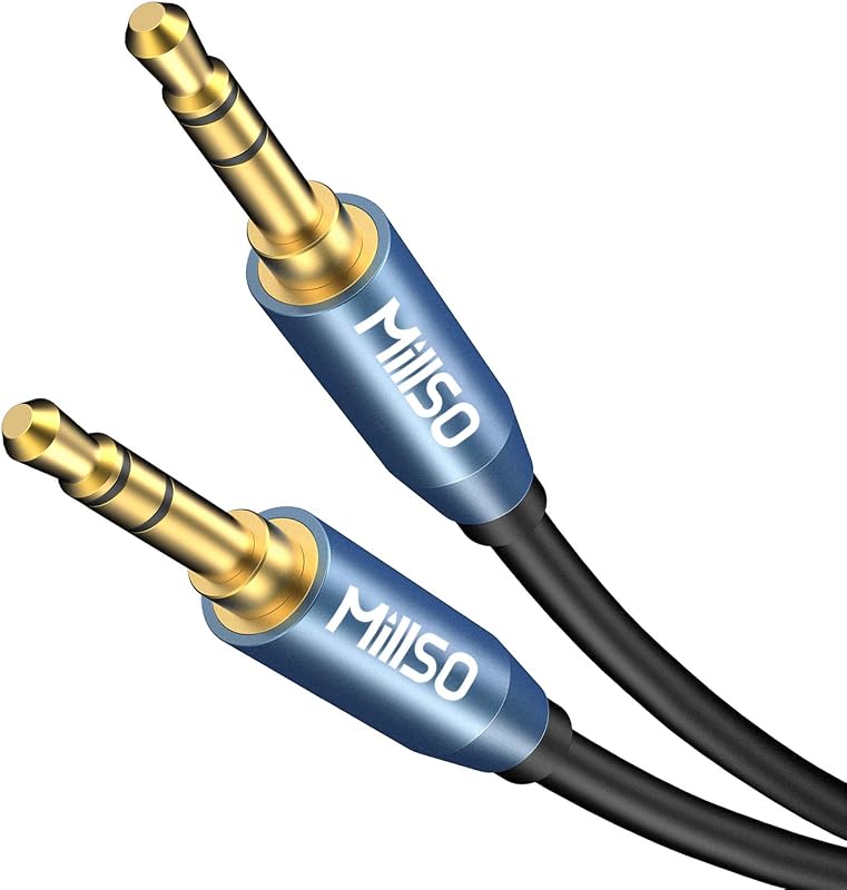 Cable de audio de 3,5 mm macho a macho Cable auxiliar estéreo 1/8 TRS 6,6 pies | Azul zafiro, chapado en oro, carcasa de metal, cable auxiliar de auriculares premium para auto, estéreo doméstico, teléfono, tableta, reproductor MP3, parlante