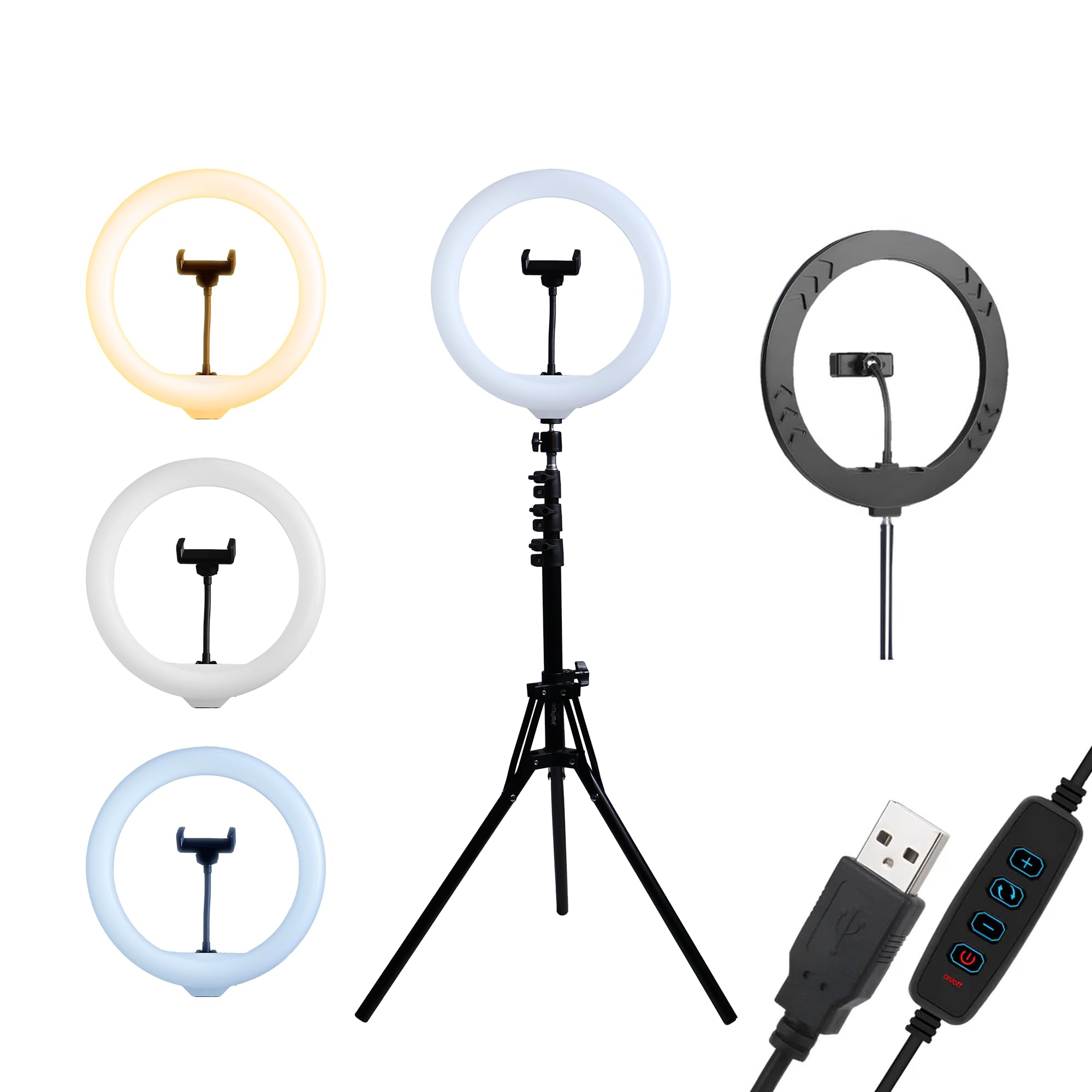 DIGITEKĀ® (DRL-14C) 14 Inch LED Ring Light with 5ft Stand & Smartphone Mount - USB Powered, Color Switch Mode, Brightness Control, Dual Temperature - for Photo & Video Shoots, Makeup, Vlogging!