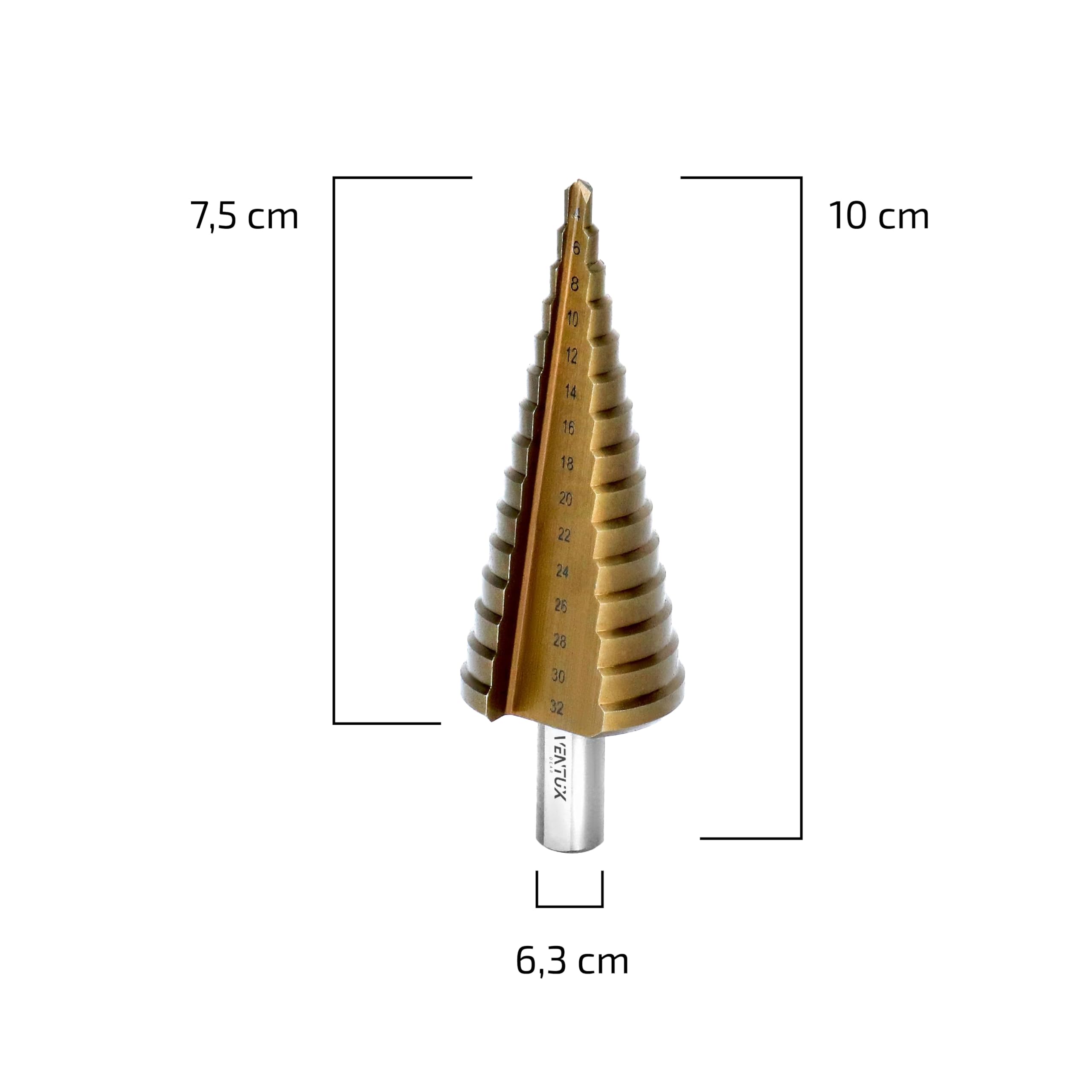 Juego de 2 Brocas Cónicas Escalonadas de Ø4-32mm y Ø4-12mm en Acero HSS4241 con Revestimiento de Titanio – Taladro para Madera, Plástico y Metal - Dureza HRC61-63