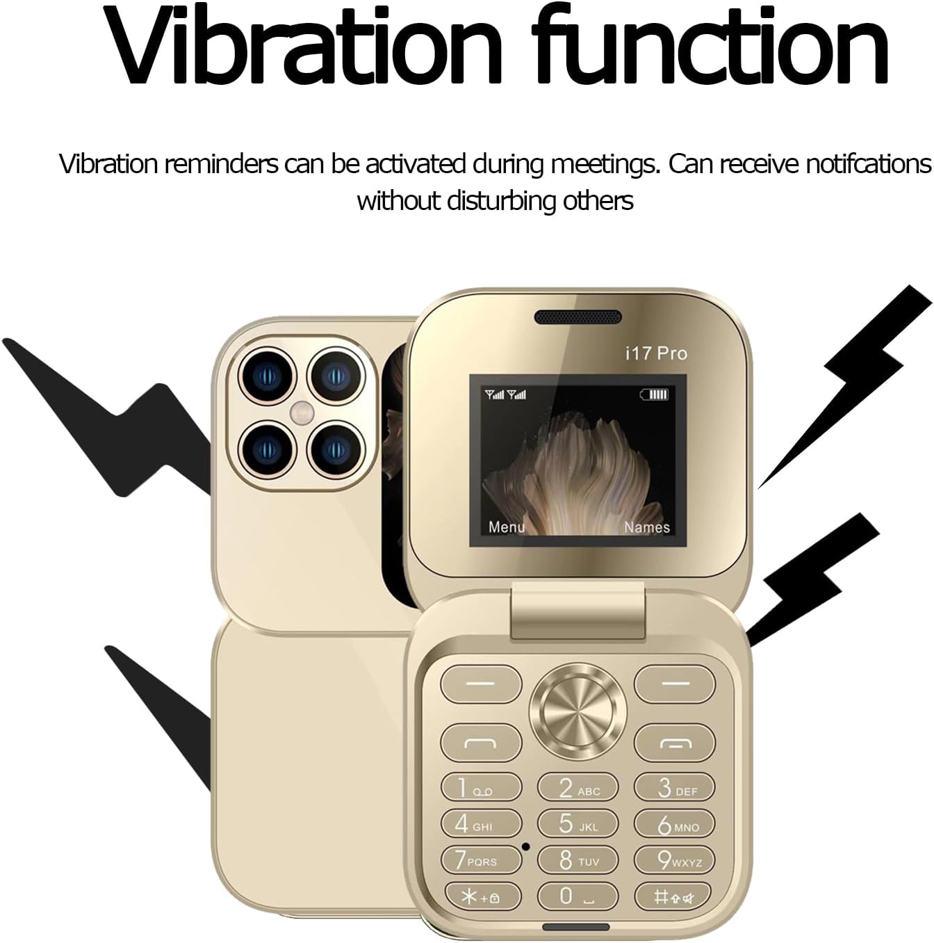 MJDHS I17pro Flip Phone showing vibration function