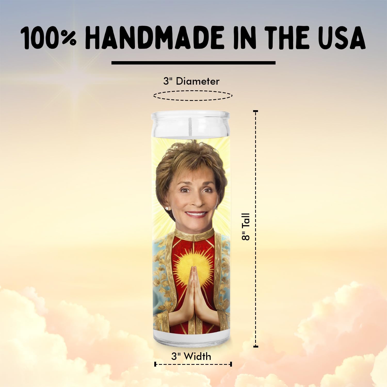 Judy Celebrity Glass Jar Candle – Unscented Handmade Soy Wax Votive Candle – Unique Gift for Court Show Lovers – Home Decor Collectible for Living Room & Office – 8 Inch