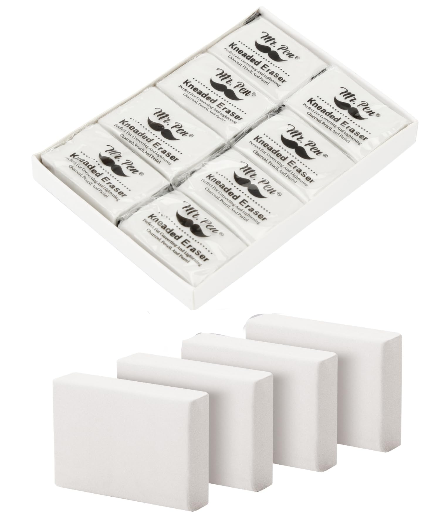 Mr. Pen- Kneaded Erasers, 0.9" x 1.25", 8 Pack, White, Soft Moldable